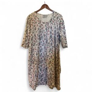 Gold Coast White Floral Cotton Button Down House Dress Large